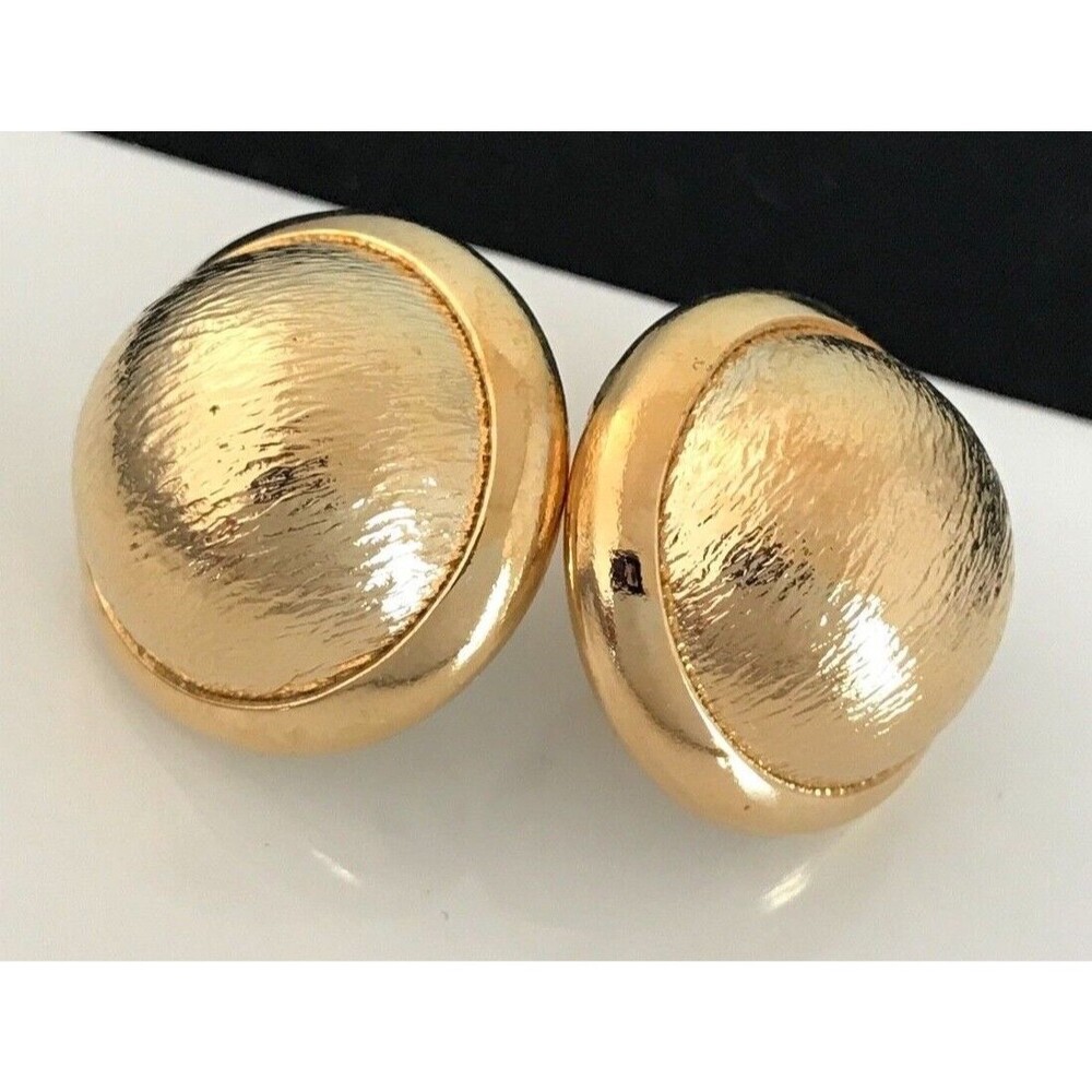 Vintage 1980s Textured Button Earrings Gold Tone Pierced - 7Q